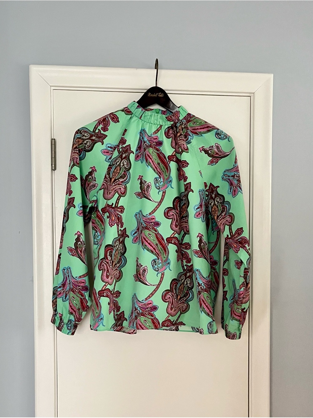 Tibi Mint Green Paisley Long Sleeve Blouse size large